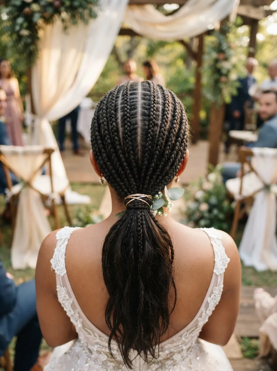 Ponytail With Micro Braids at the Crown