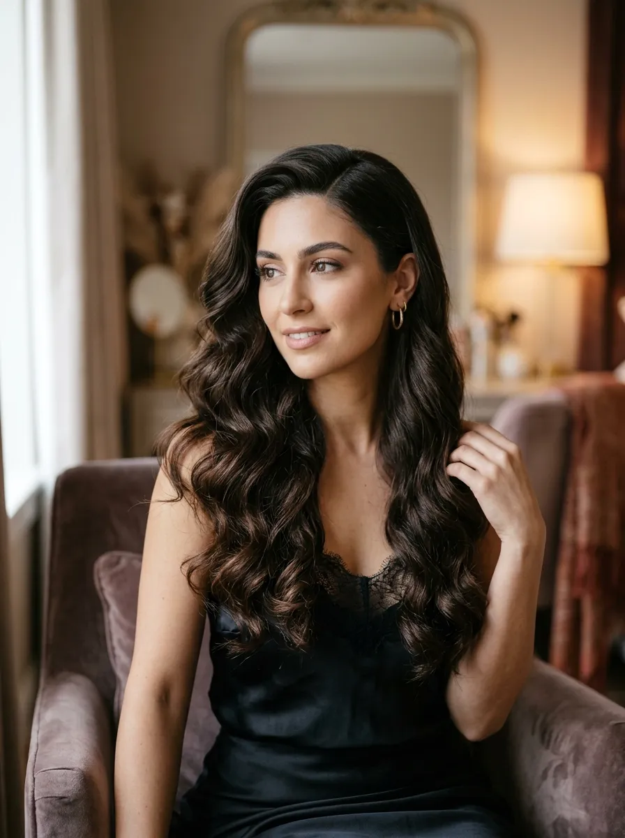 Deep Side Part With Loose Curls