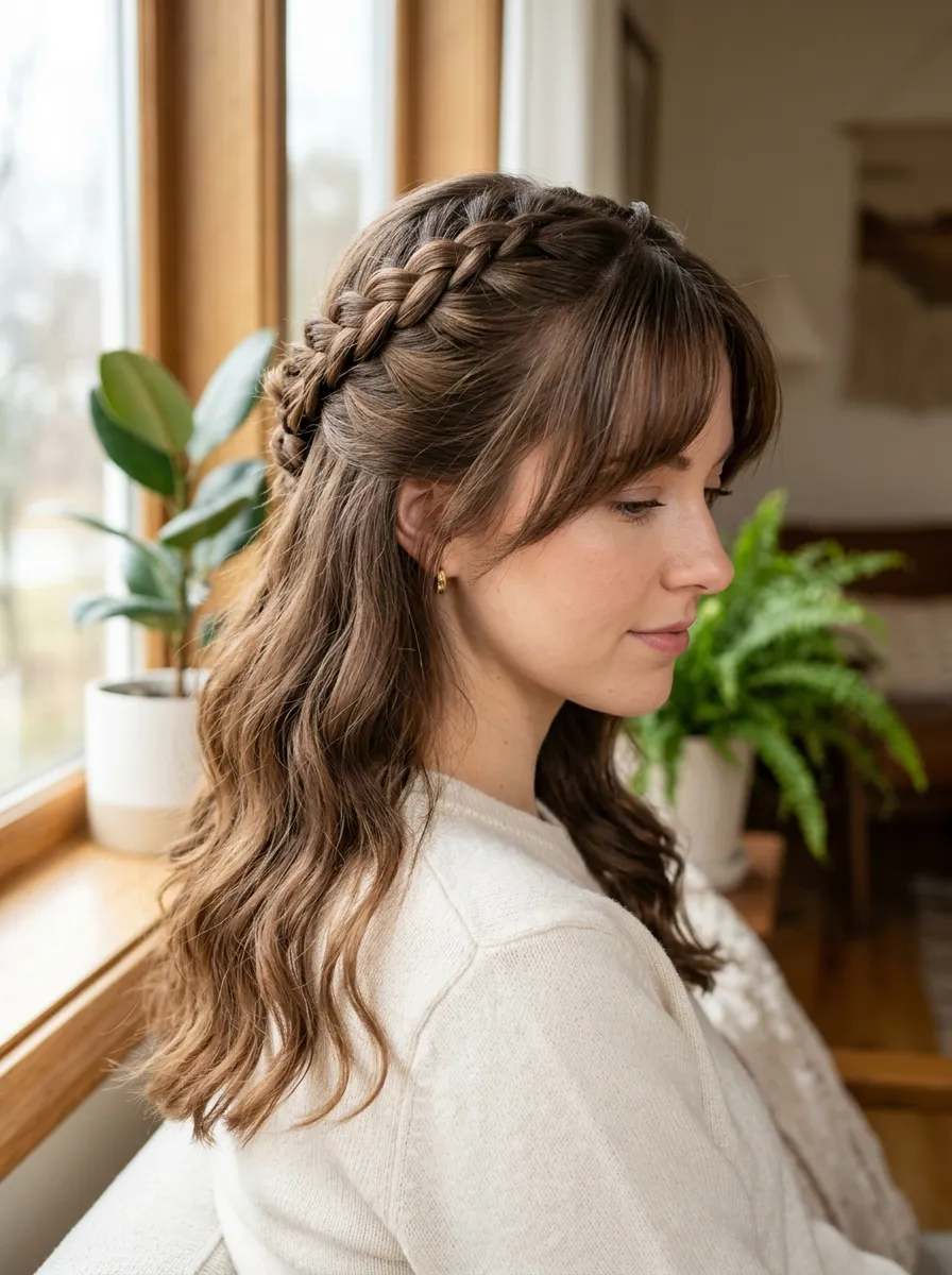 Braided Half Up with Bangs