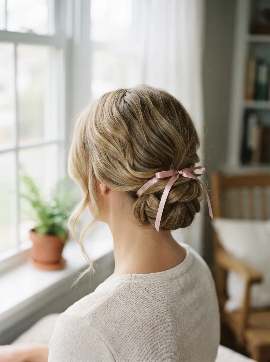 Wrapped Ponytail Bun with Ribbon