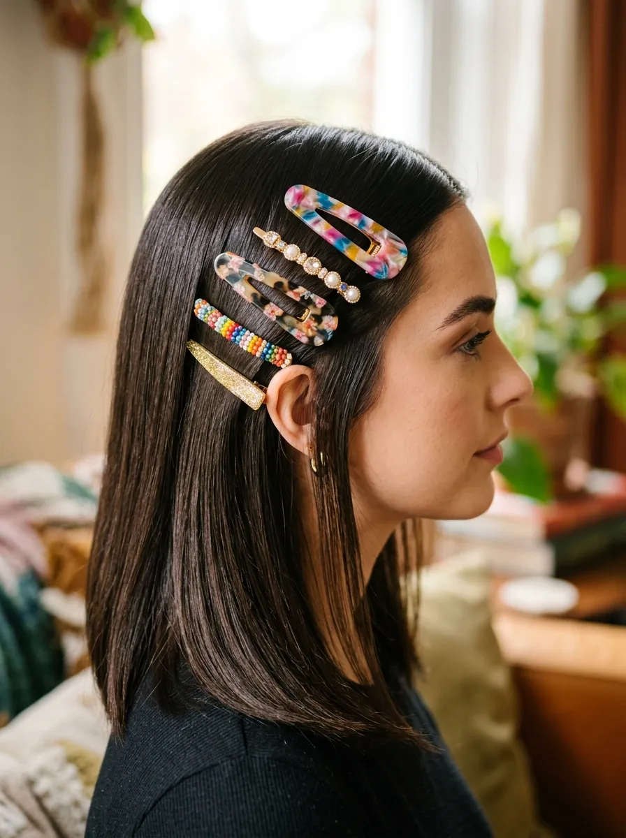 Straight Hair With Statement Barrettes