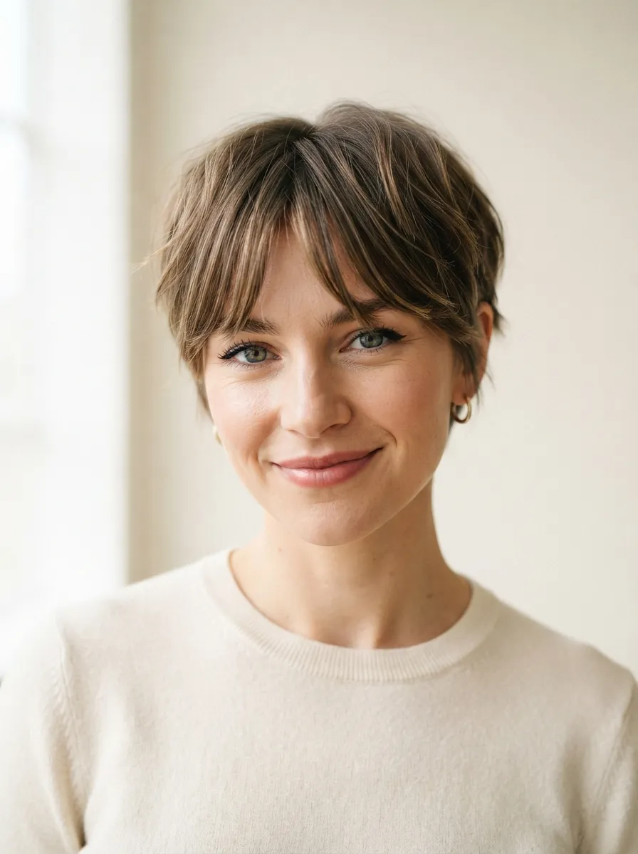 Curtain Bangs With A Middle Part Pixie Cut