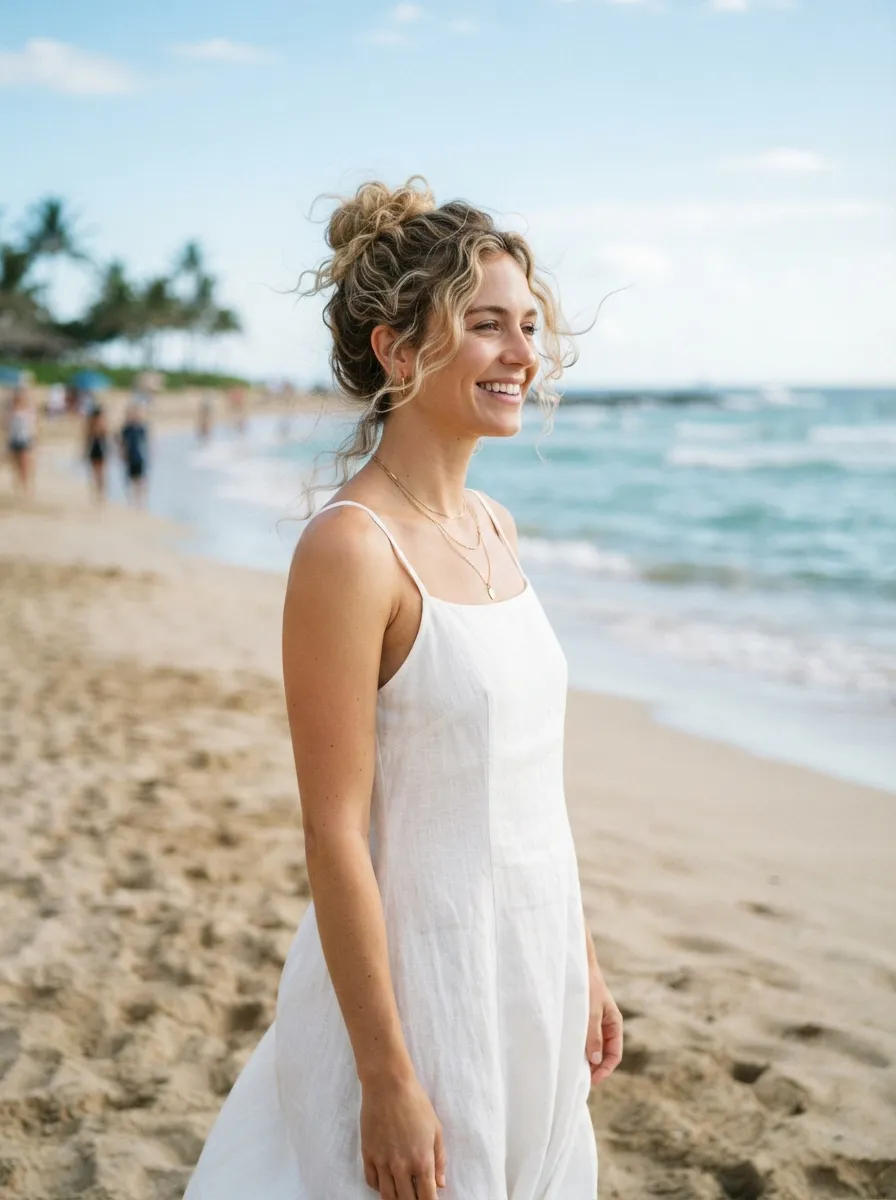 Loose Bun with Waves for Beach Days