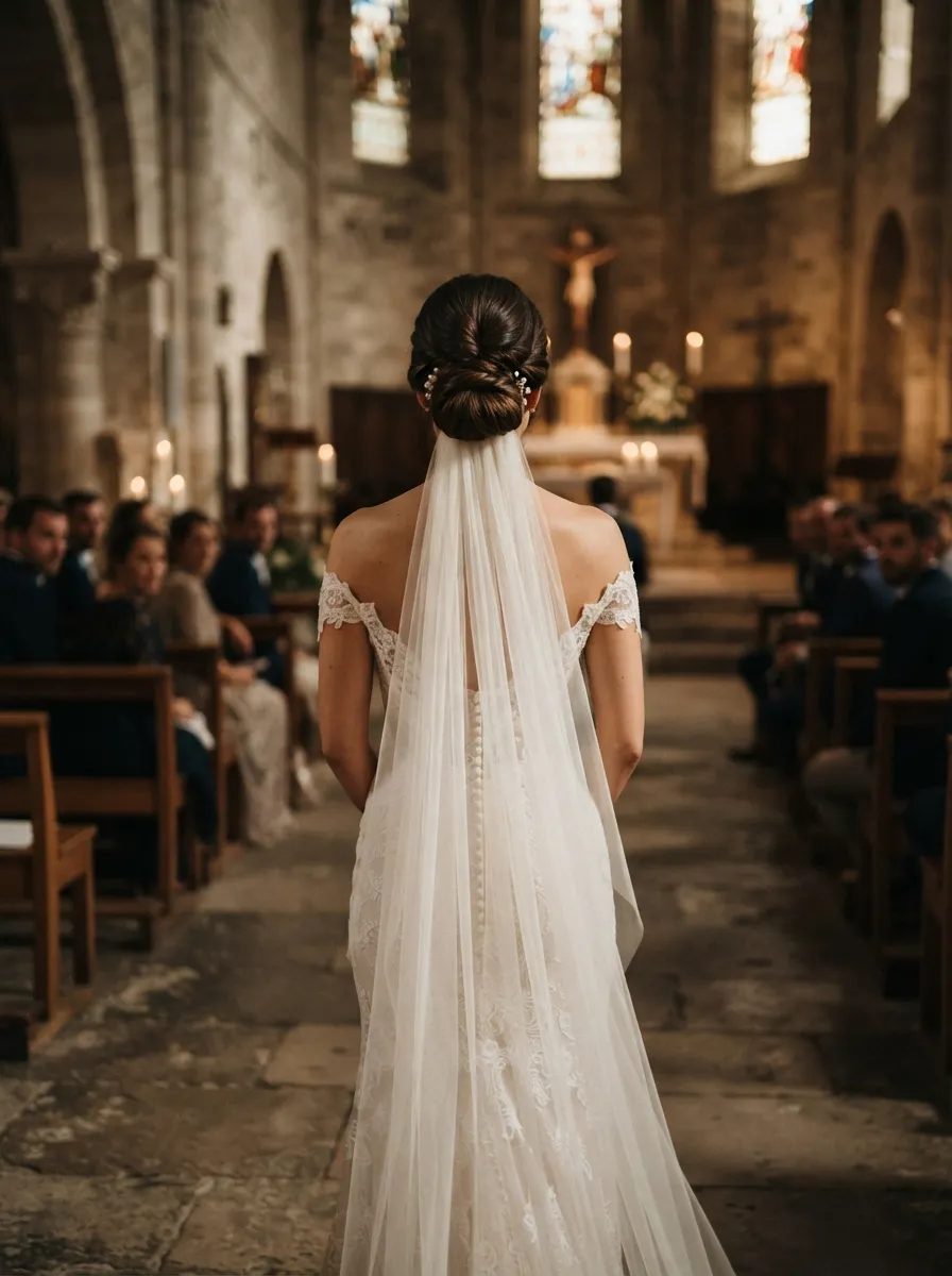 Twisted Low Bun With Veil Underneath