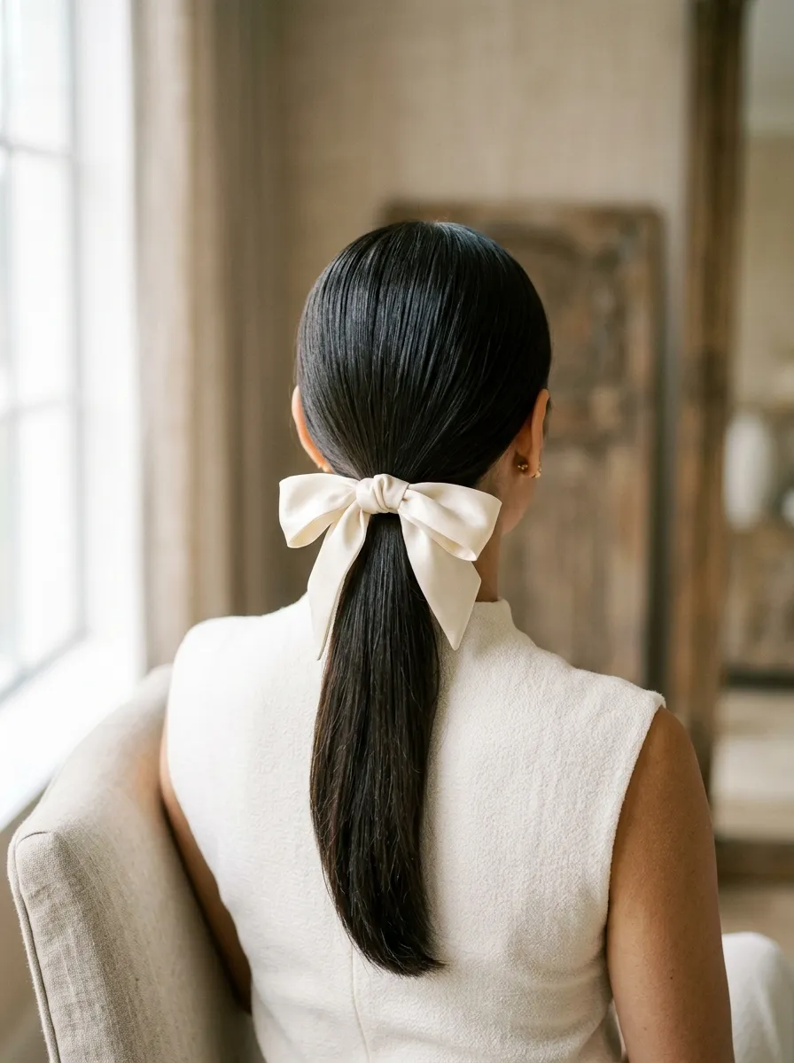 Structured Low Ponytail with Bow