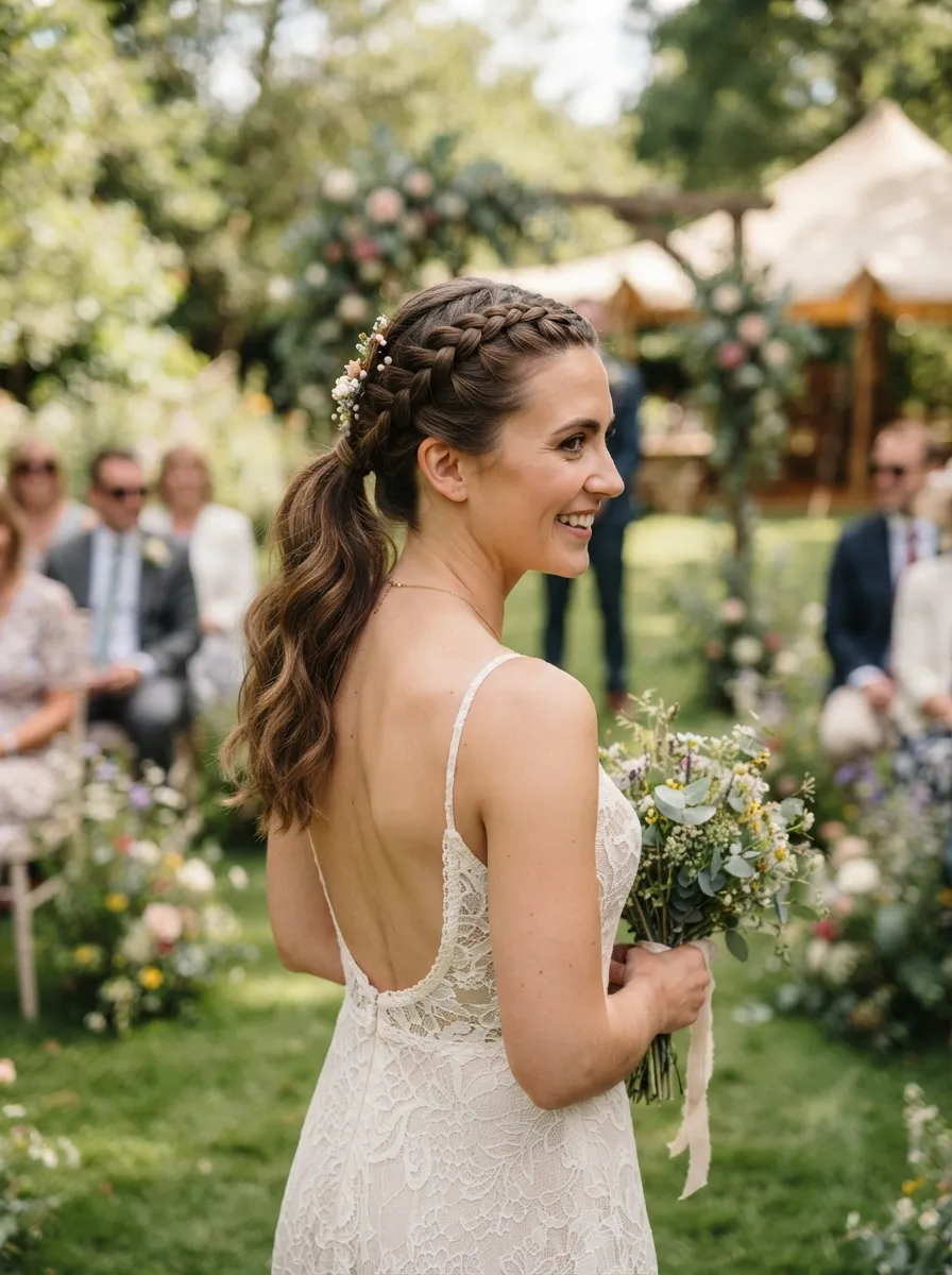 Ponytail With Two French Braids Leading Back