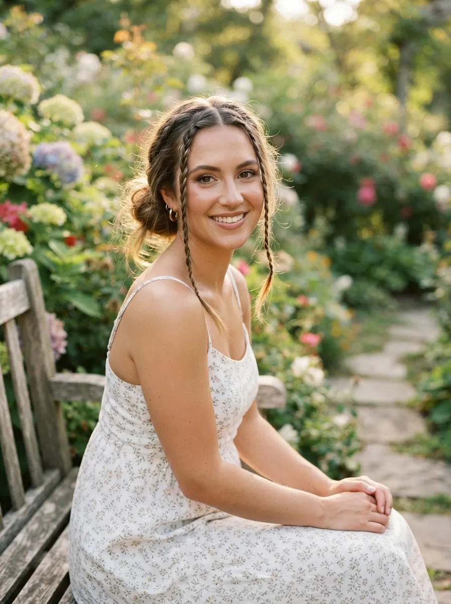 Messy Bun with Two Front Braids