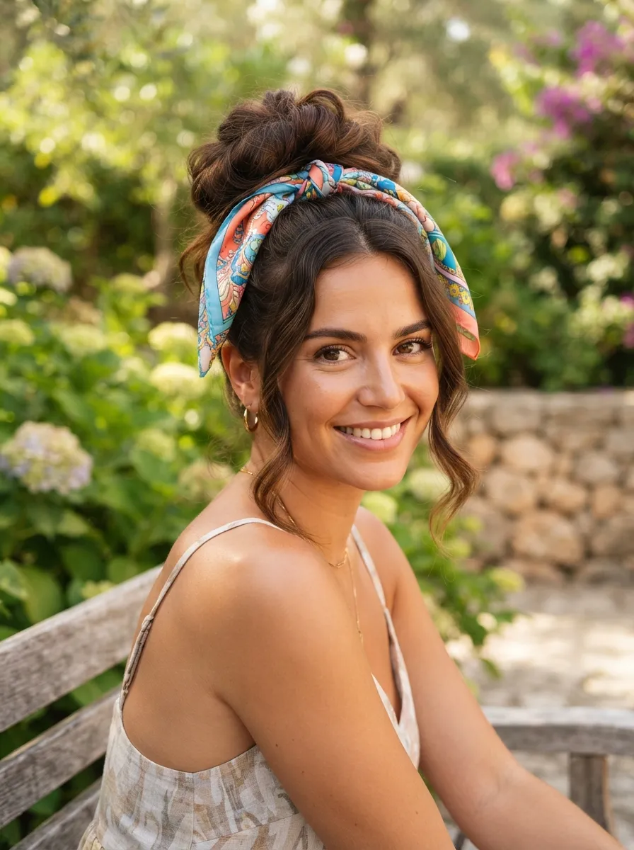 High Bun With Scarf Wrap