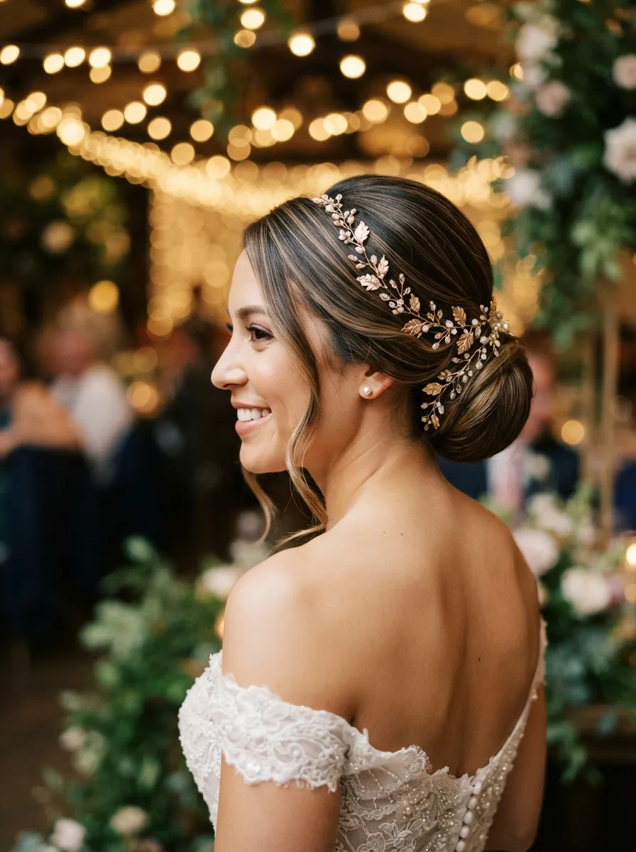 Bun With Gold Hair Vine