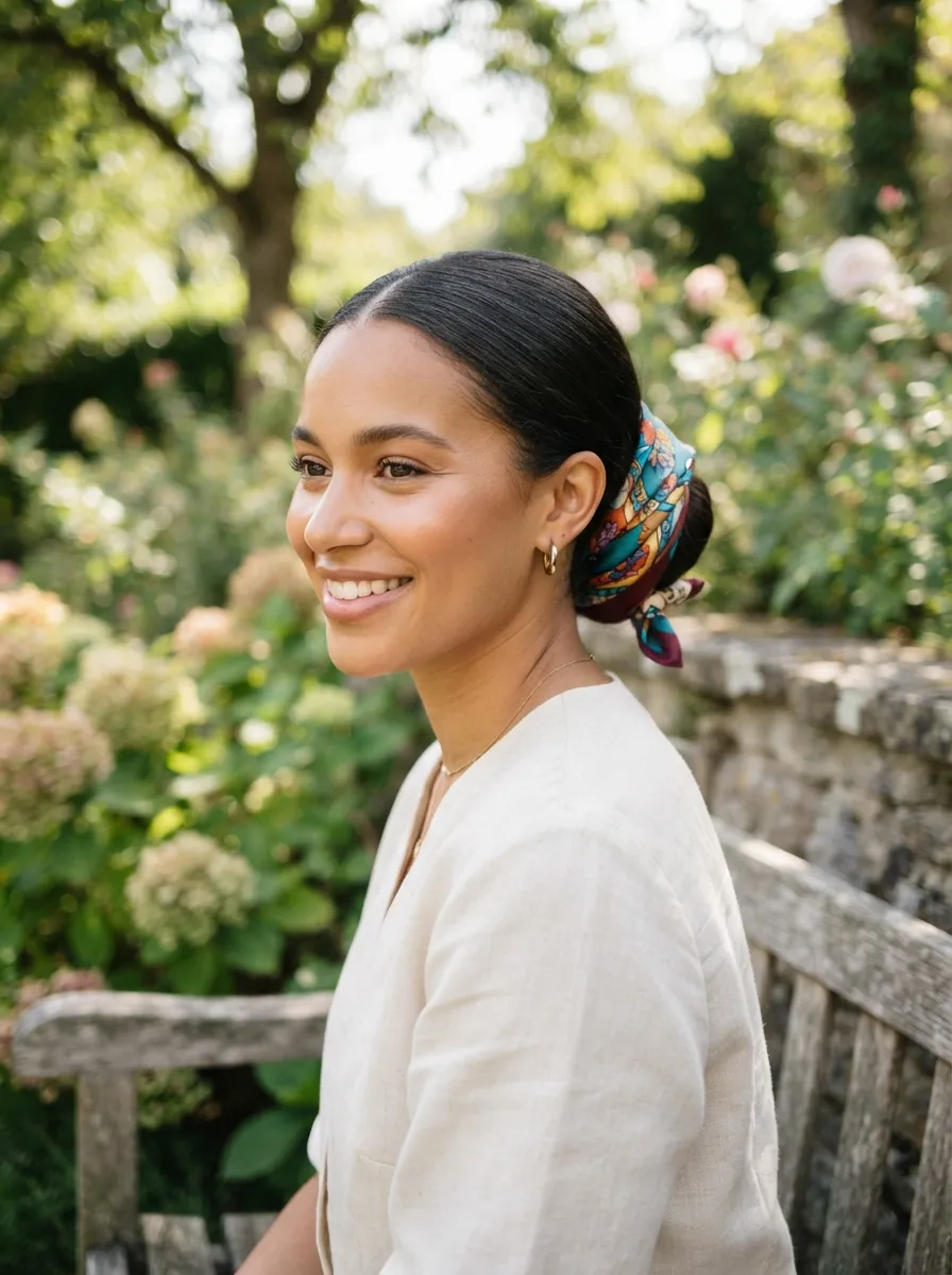 Bun with a Silk Scarf Wrap