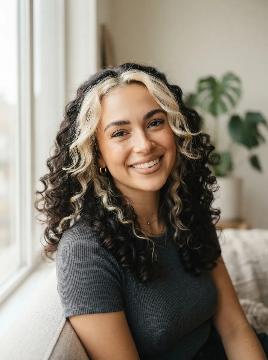 Curly Hair With Money Piece Highlights
