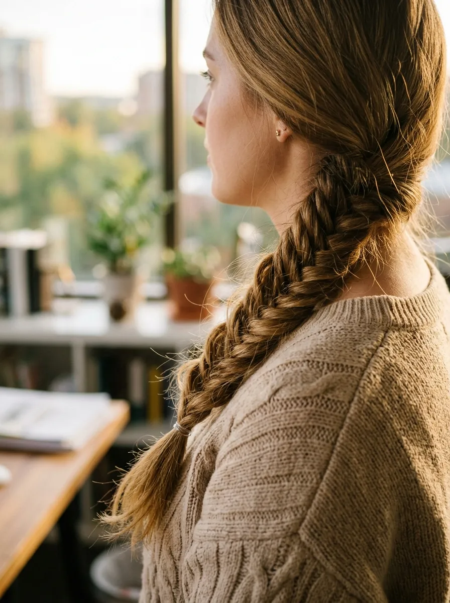 Loose Fishtail Braid Over One Shoulder