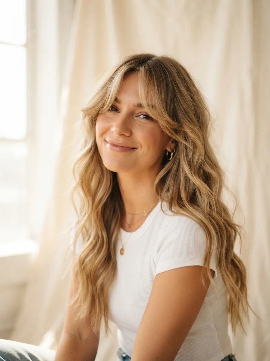 Long Wavy Curtain Bangs for Effortless Movement