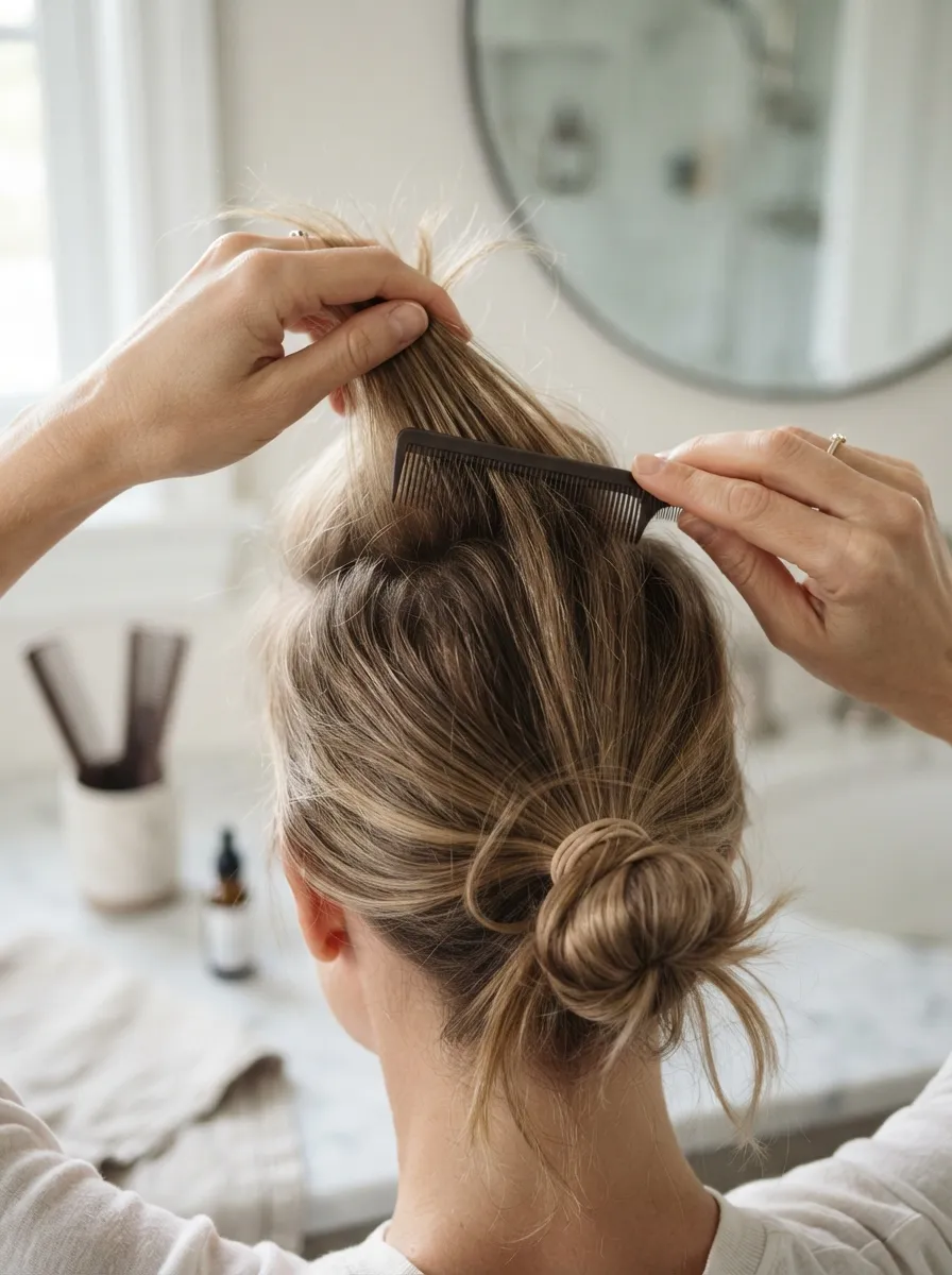 Textured Top Knot with Backcombing