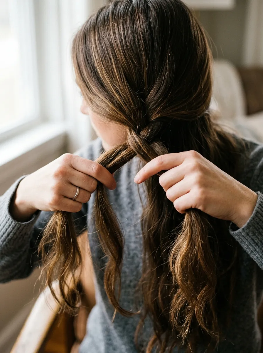hands sectioning long hair