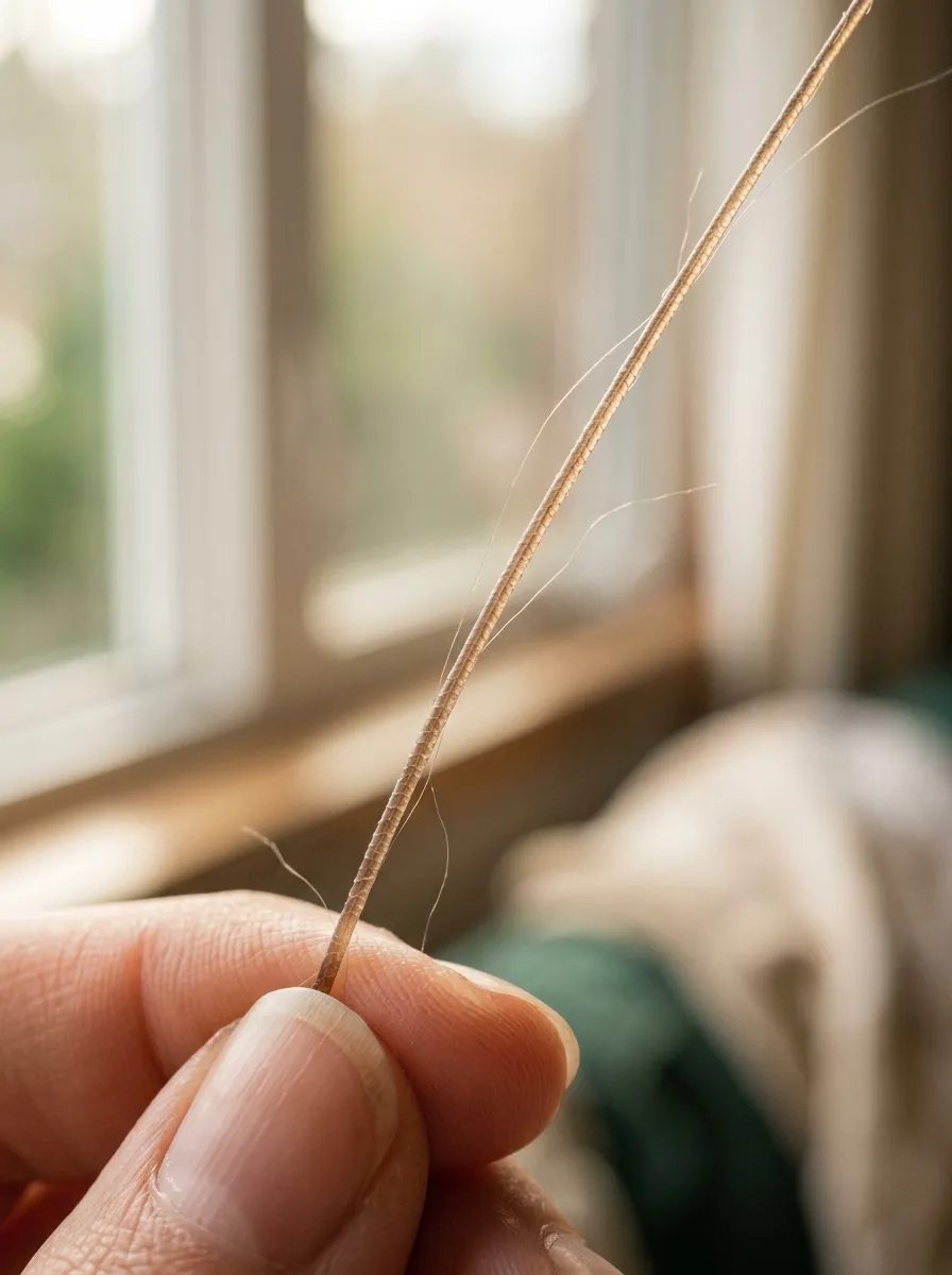 single strand of hair held up to soft natural light