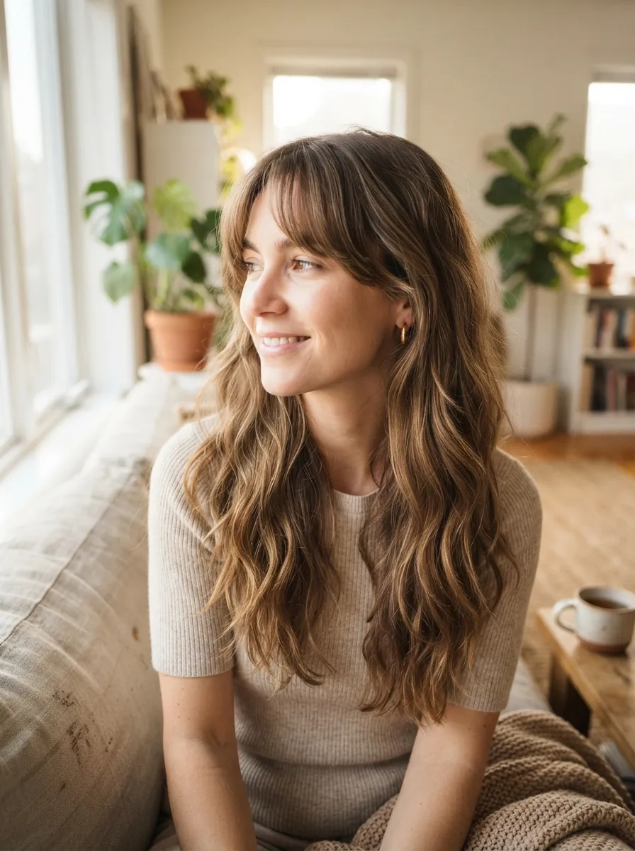 Curtain Bangs with Air Dried Waves