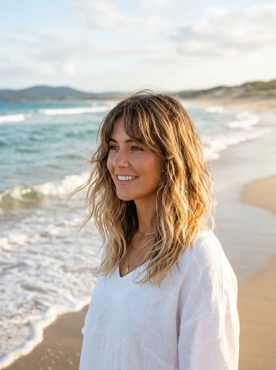 Curtain Bangs With Beach Waves