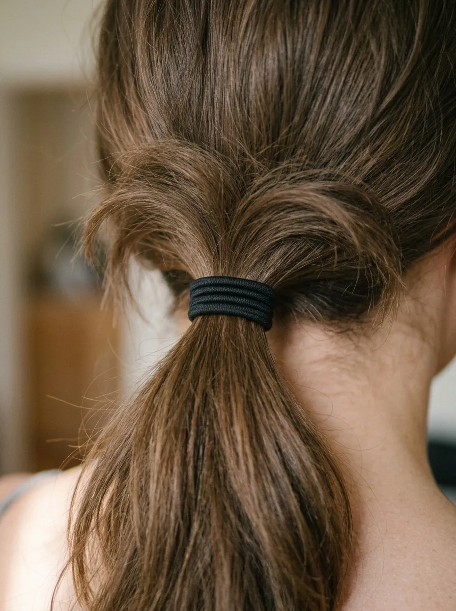 Ponytail Secured with Two Elastics