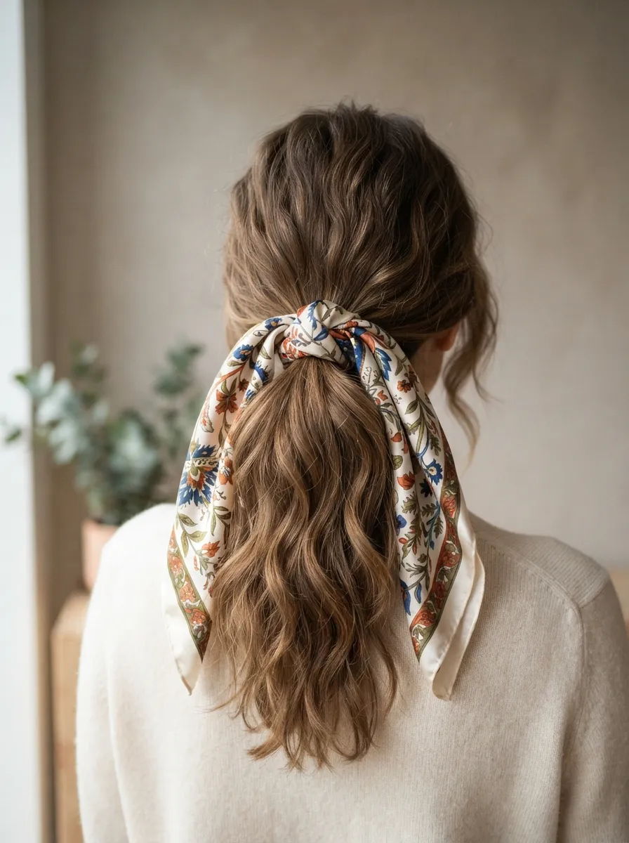 The Ponytail with a Scarf Wrap