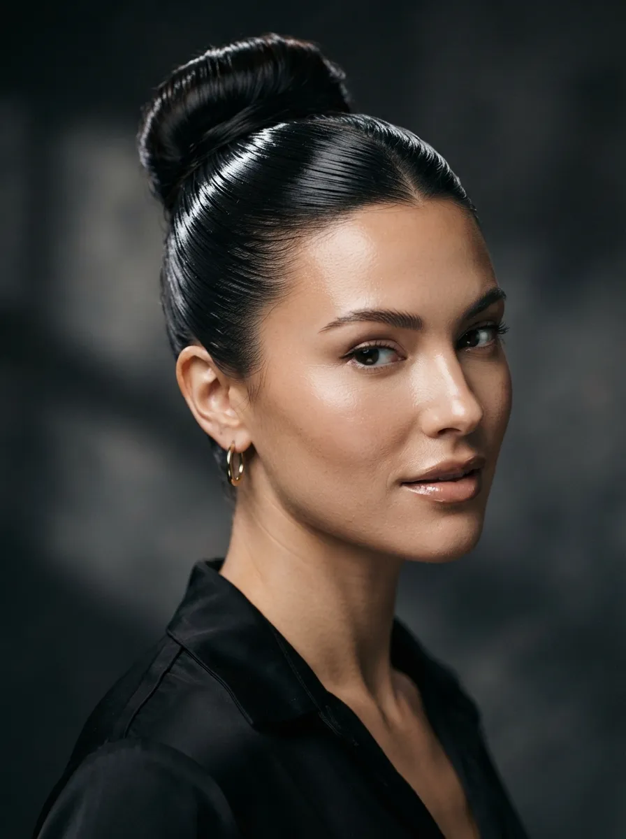 Wet Look High Bun