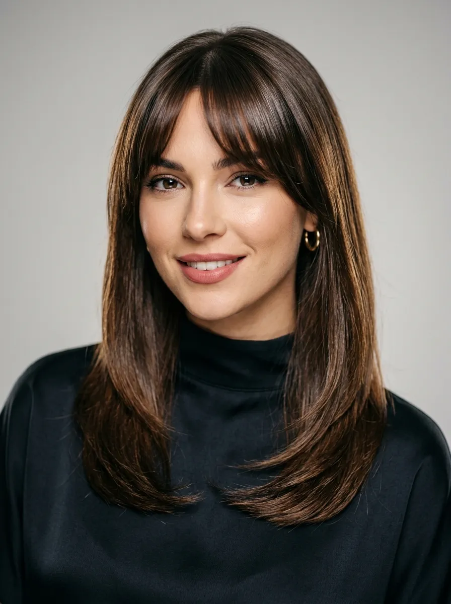 Curtain Bangs With Sleek Straight Layers