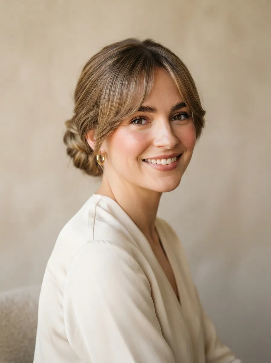 Curtain Bangs With A Low Bun