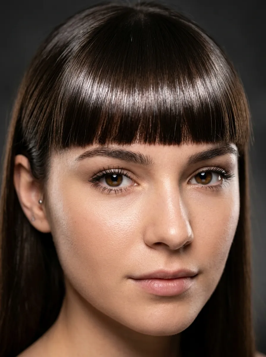 Bangs Styled Sleek And Straight For A Polished Look