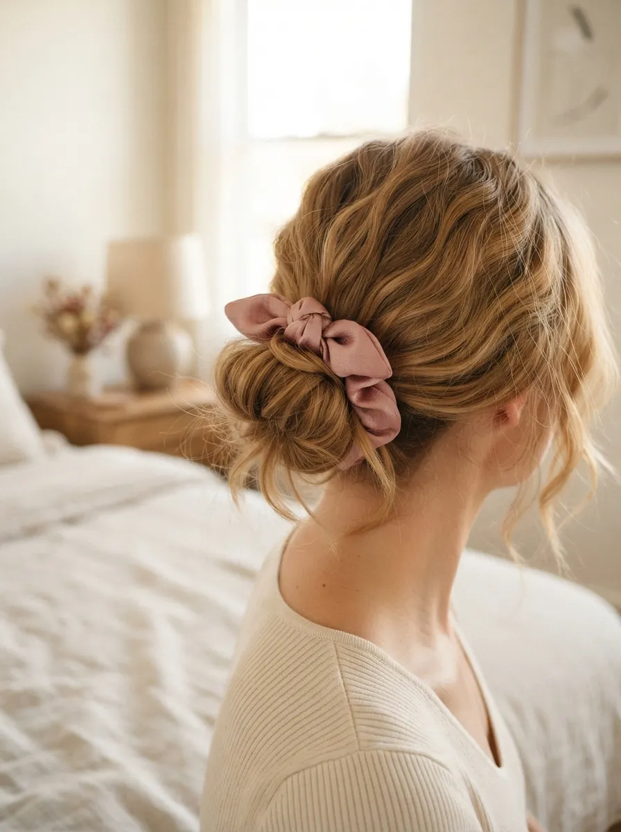 Messy Bun with a Silk Scrunchie