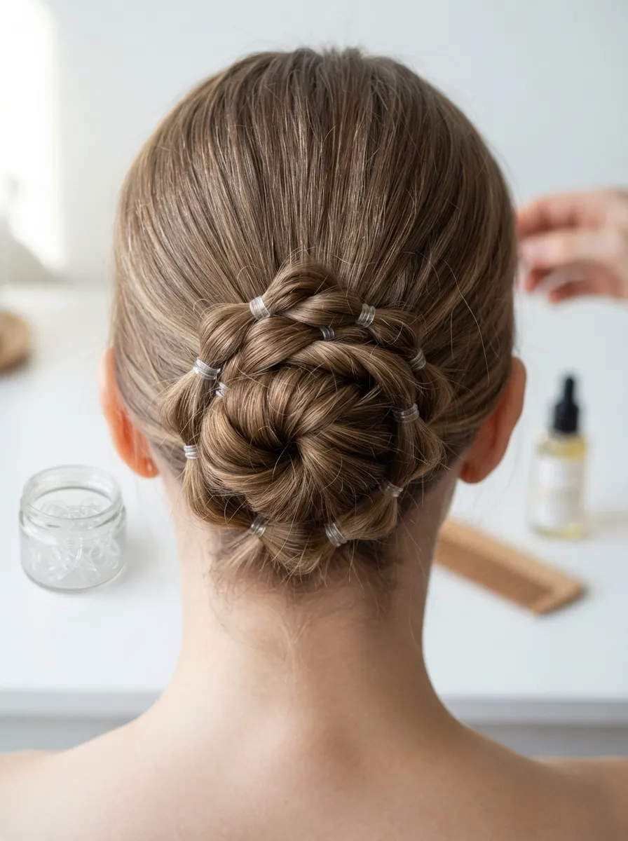 Bun Secured with Multiple Small Elastics