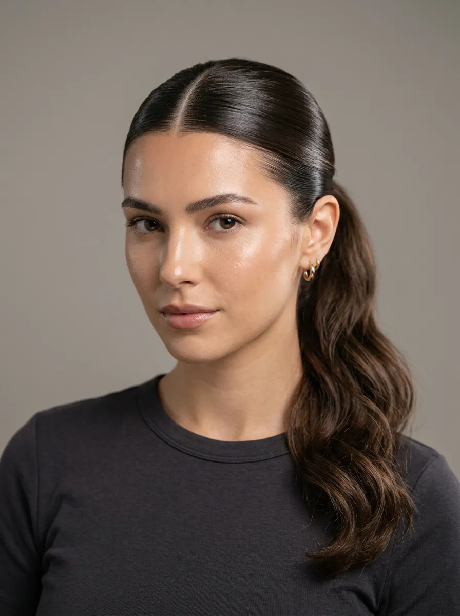 Ponytail with a Middle Part and Sleek Sides