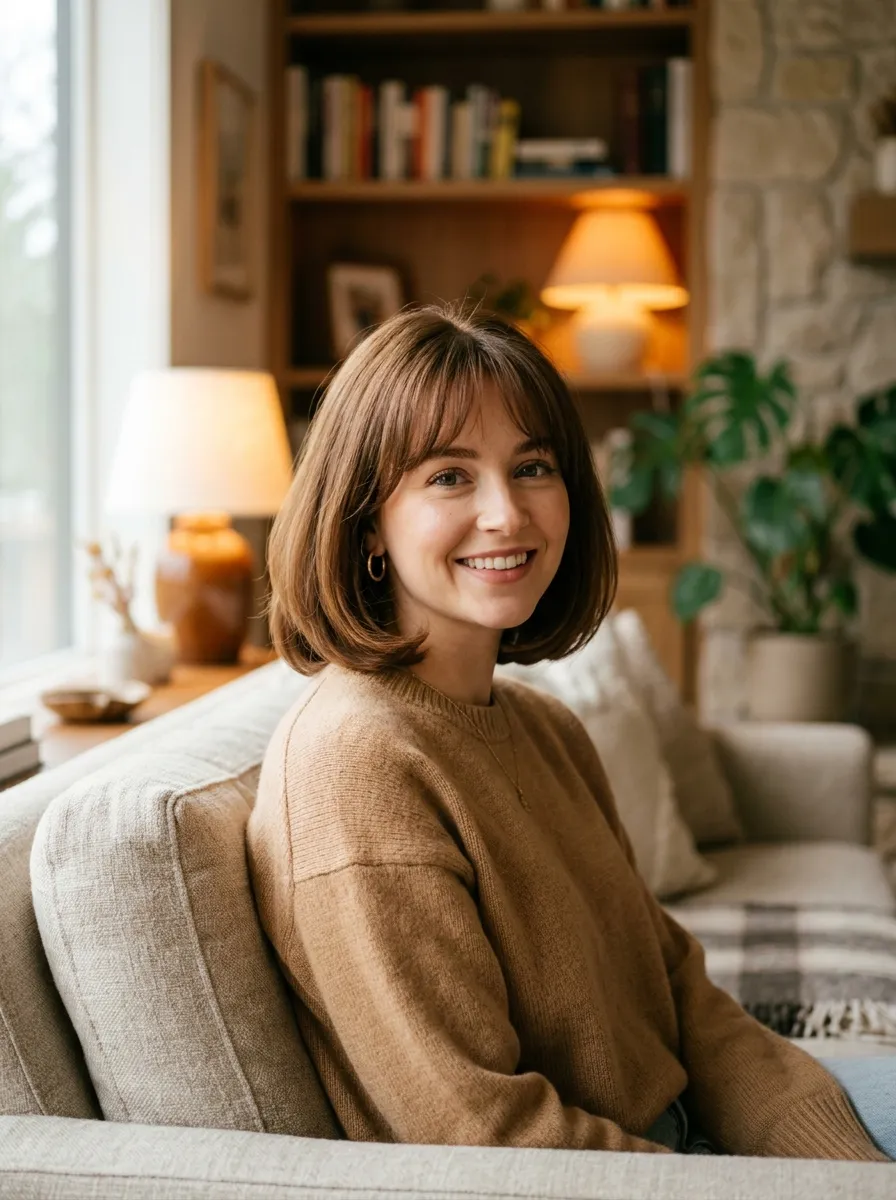 Bangs for a Rounded Face Framing Bob