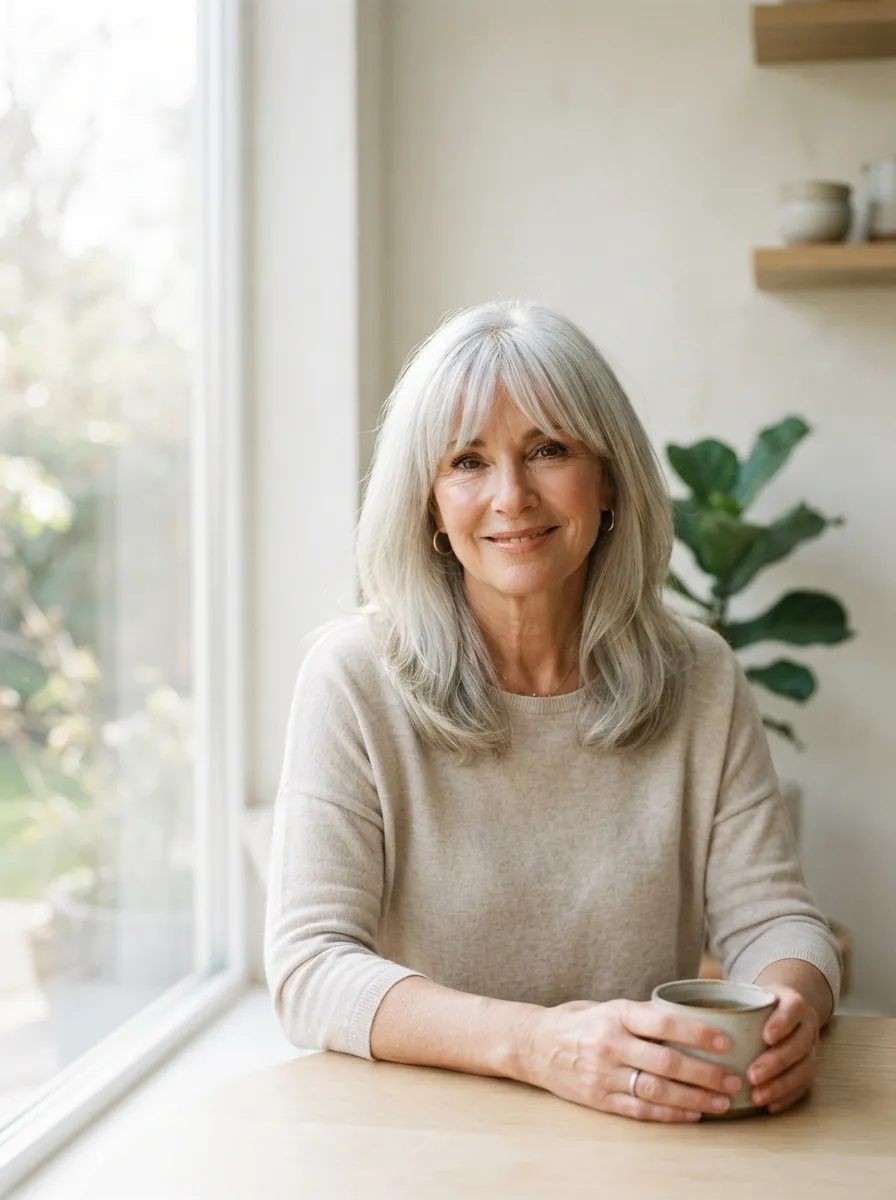 Bangs Paired with Natural Silver Hair