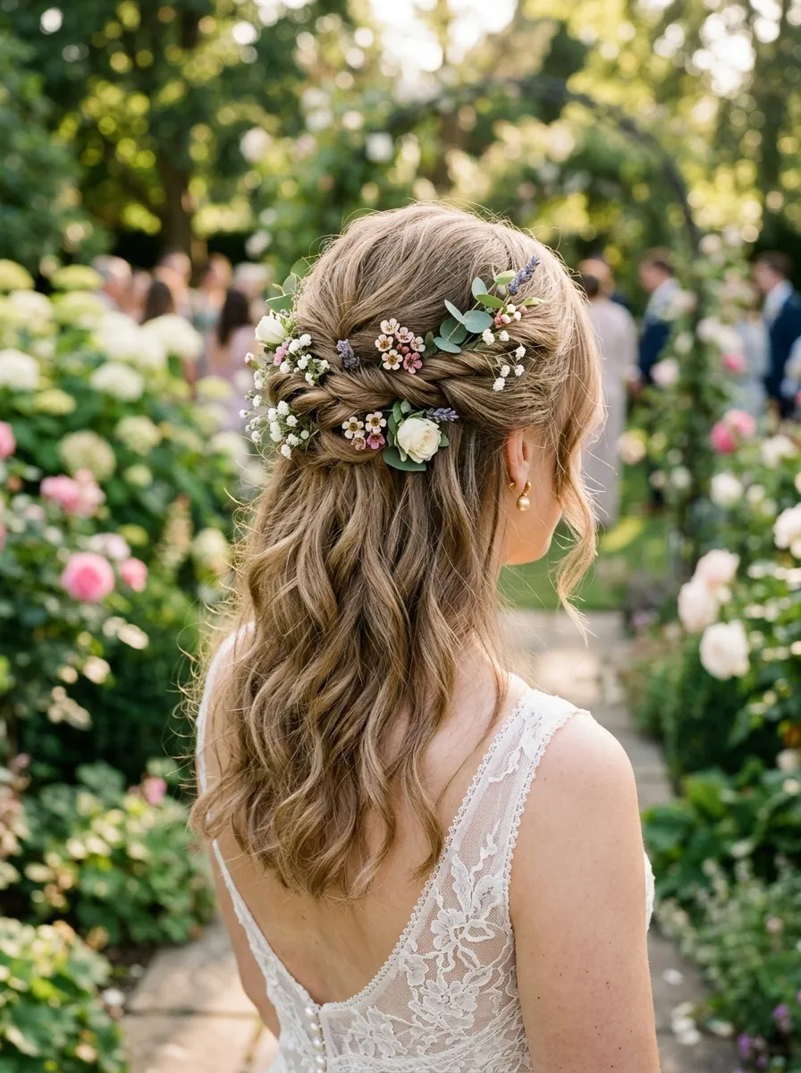 Loose Twisted Half Up with Flowers