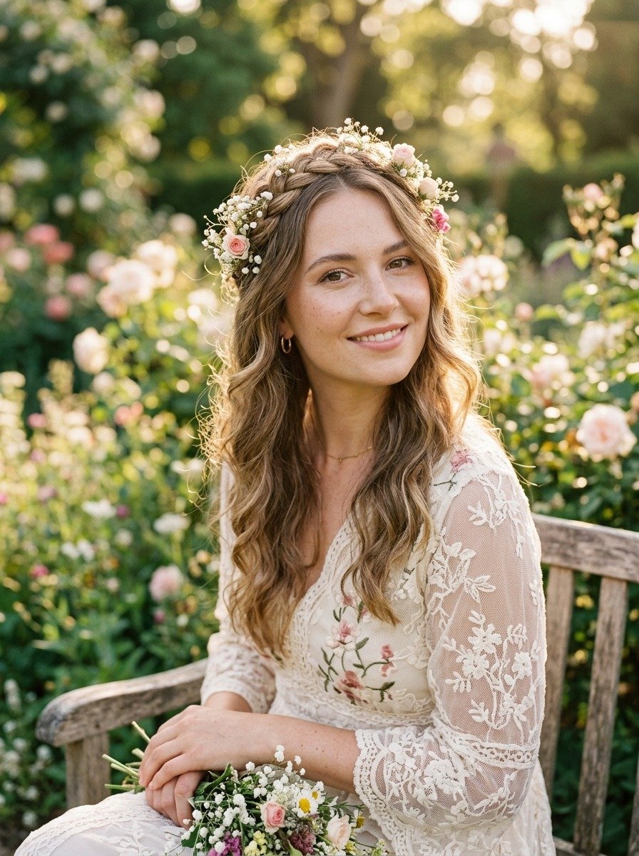 Wavy Hair Half Braid Crown