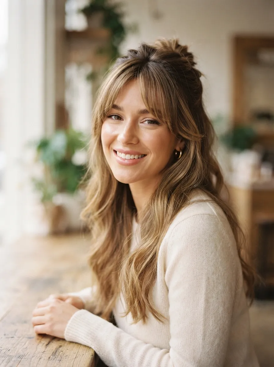 Curtain Bangs With Half Up Half Down Styles