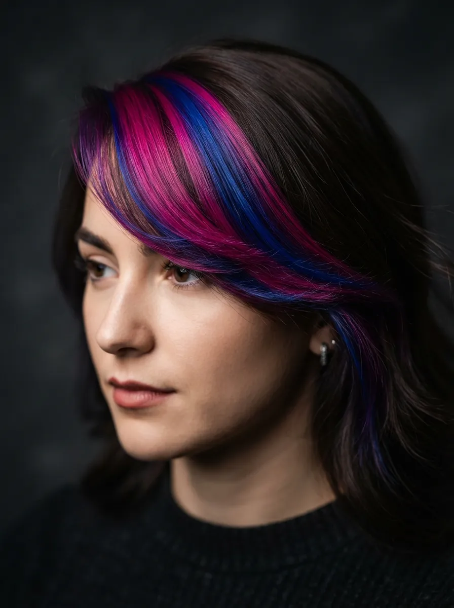 Side Swept Bangs with Bold Color