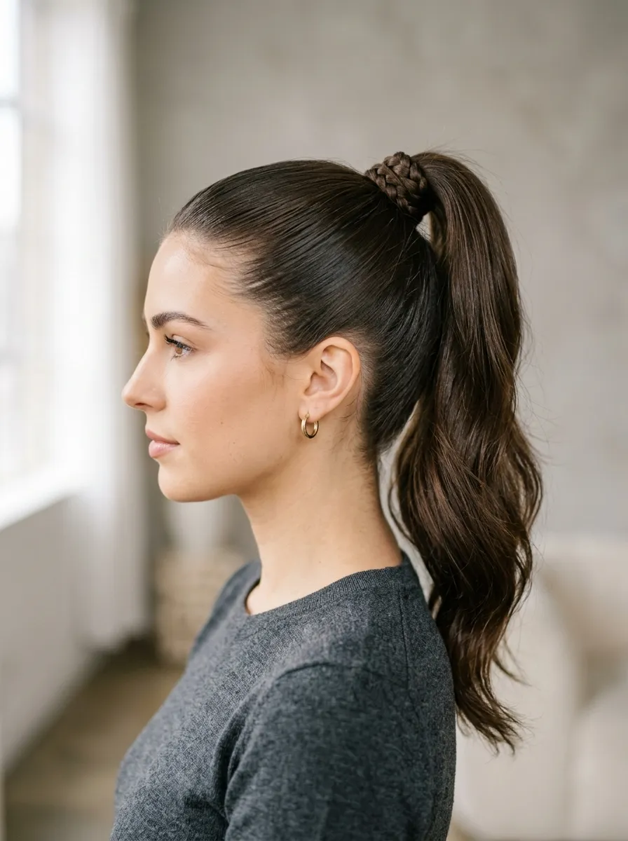 High Ponytail with Braided Wrap