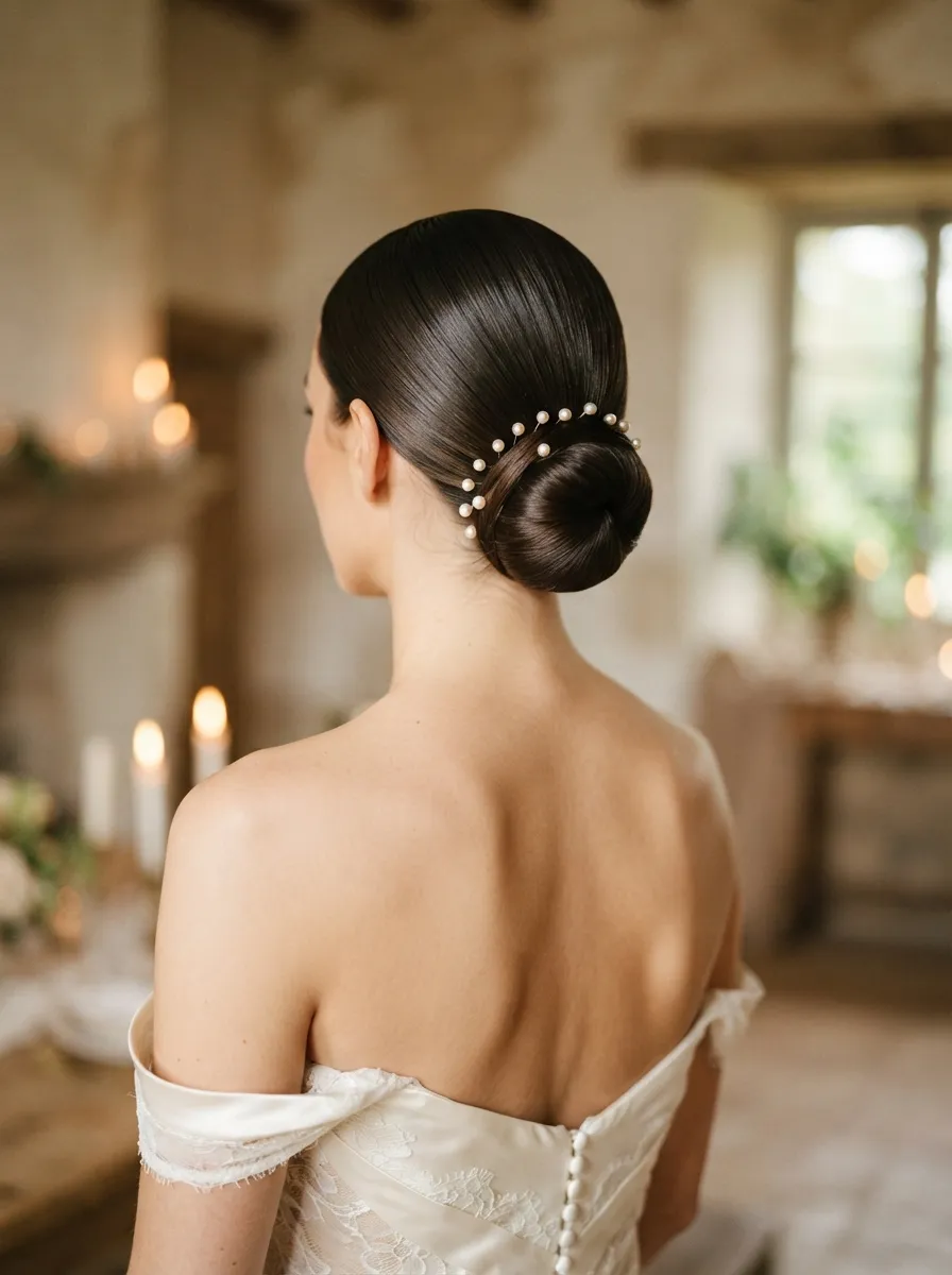 Sleek Bun with Pearl Pins