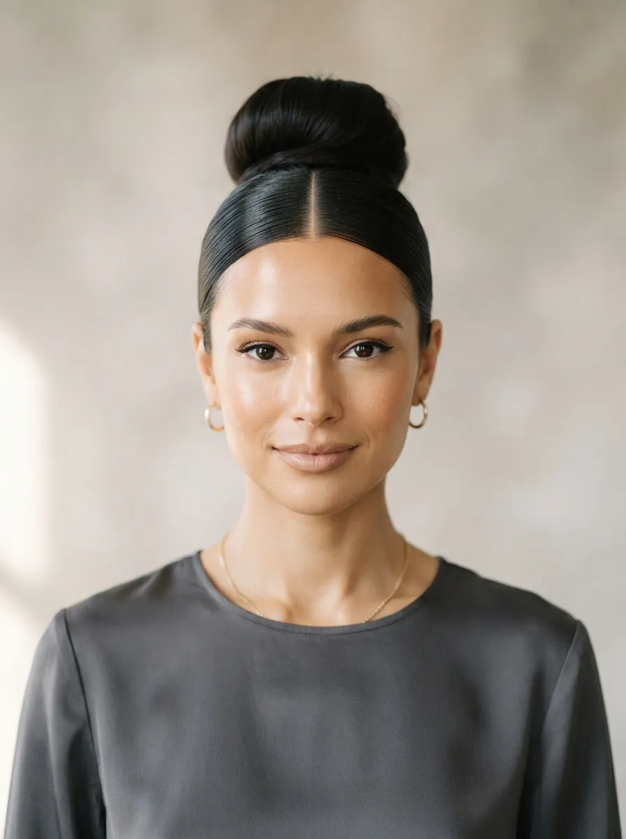 High Bun With Middle Part