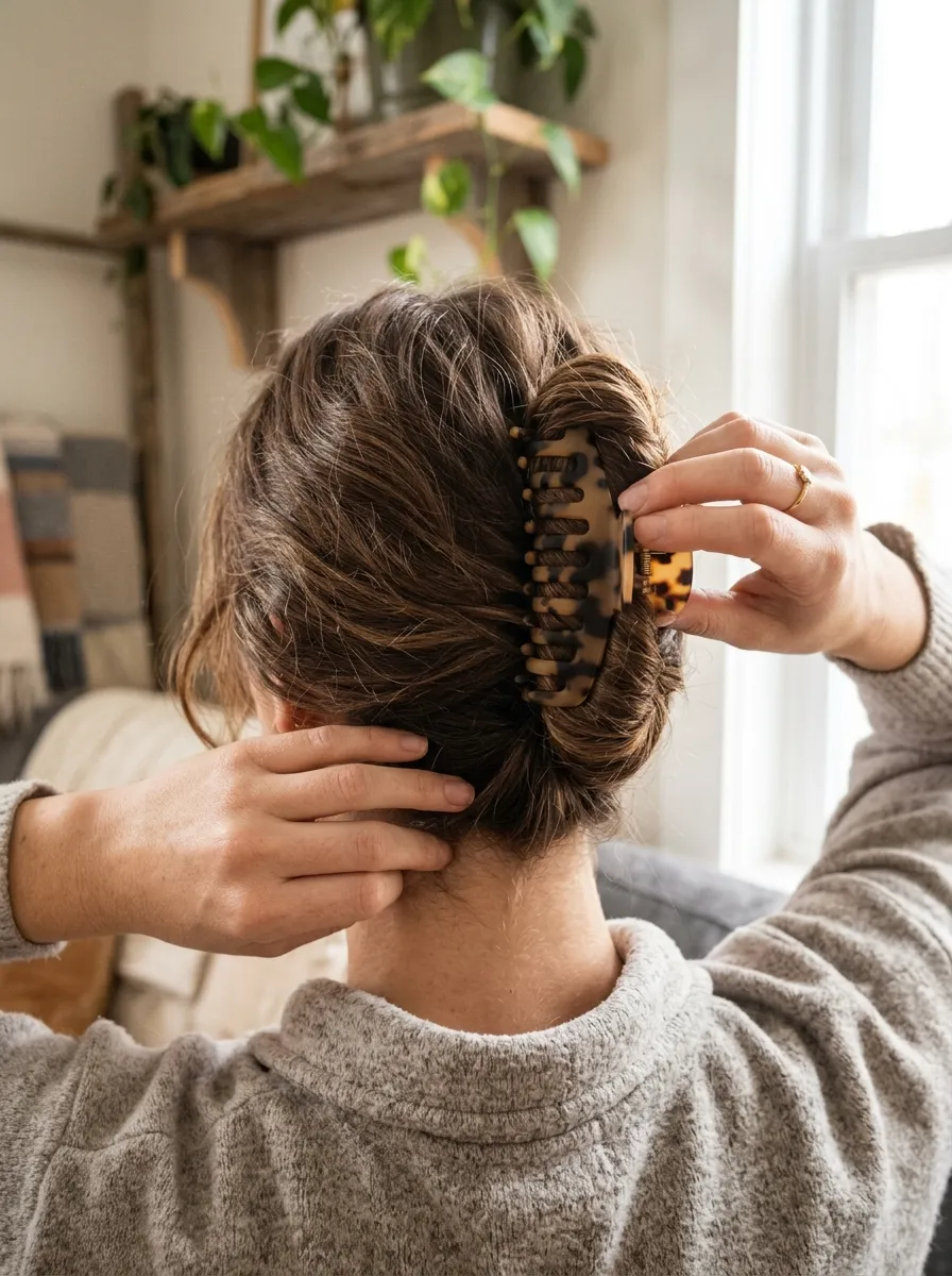 Ponytail Secured with a Claw Clip
