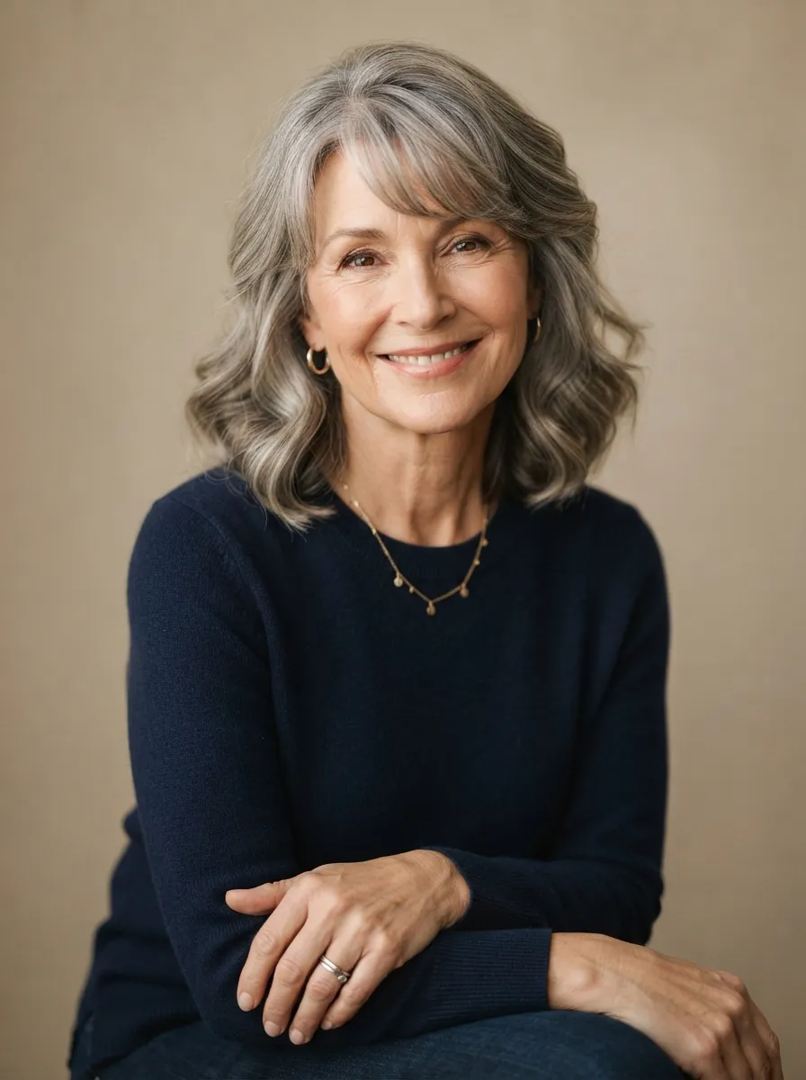 Side Swept Bangs for Older Women and Mature Hair