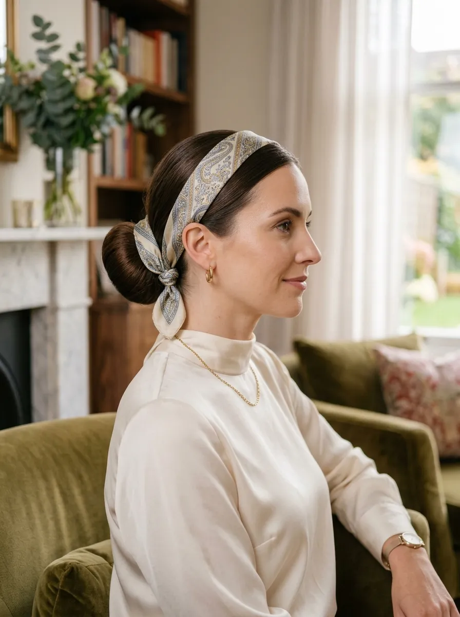 Neat Bun with Silk Scarf
