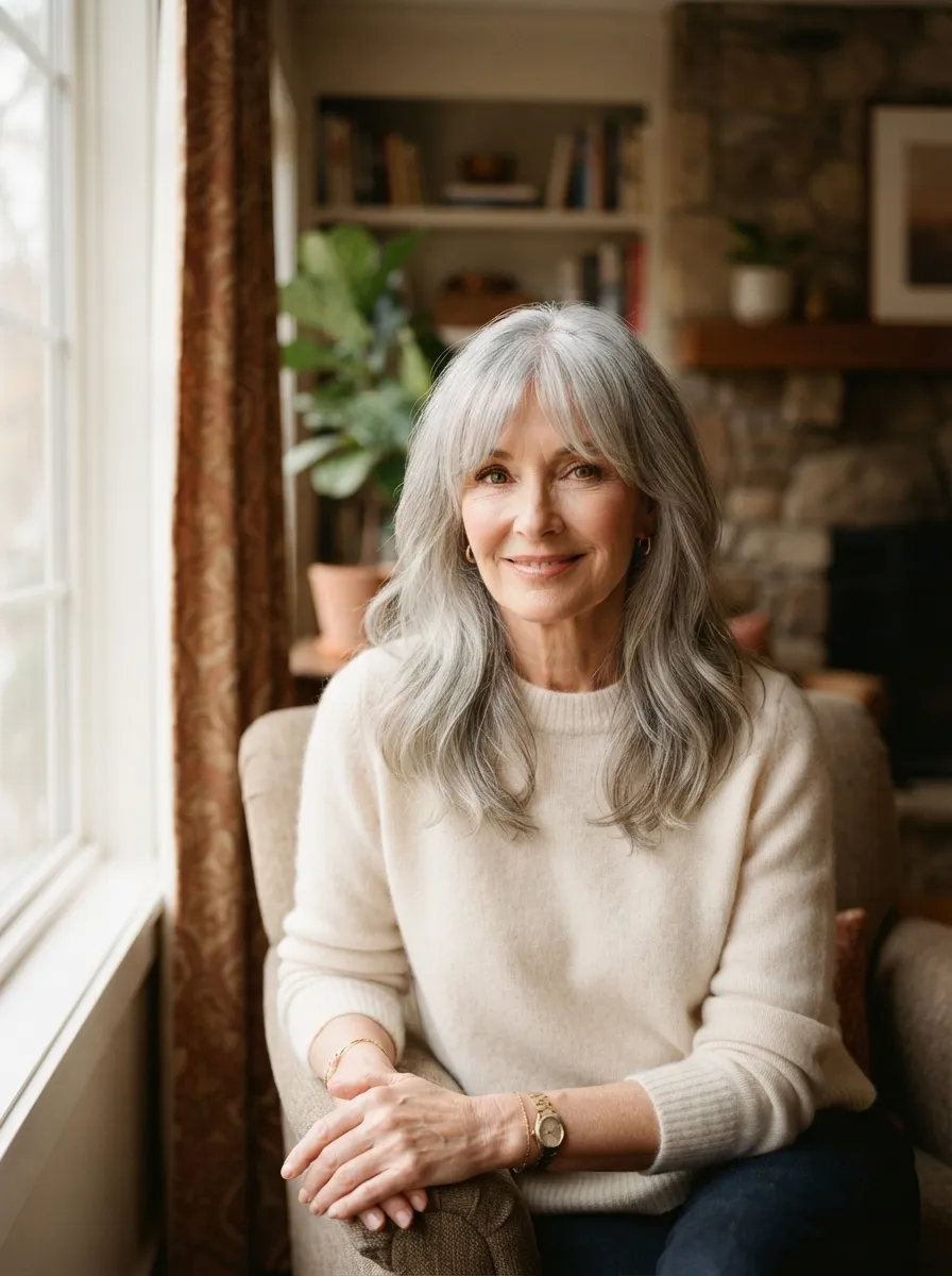 Long Bangs for Gray Hair