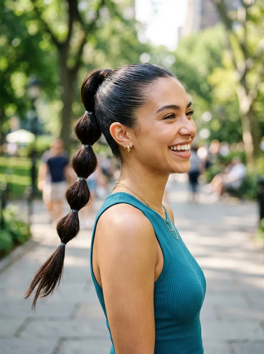 Straight Hair Bubble Ponytail