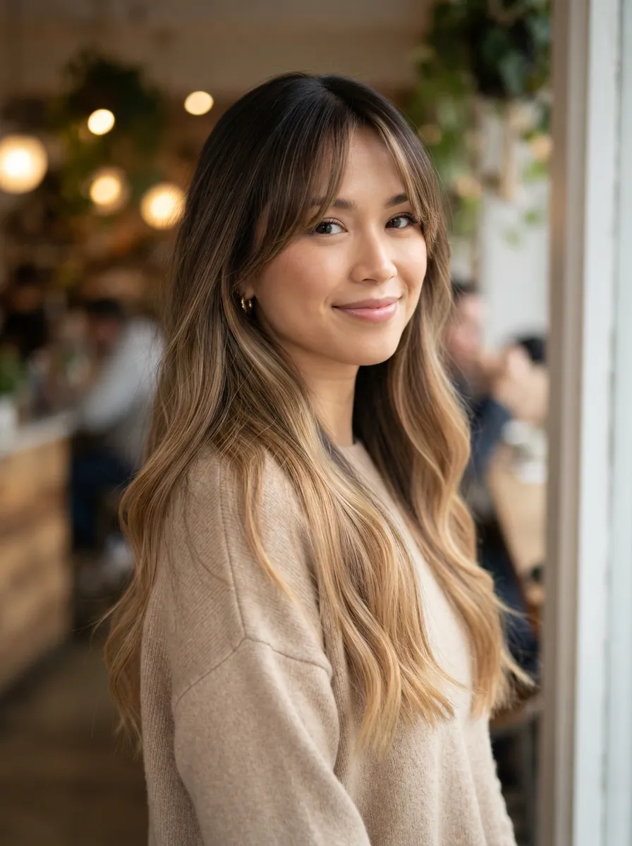 Curtain Bangs with Subtle Ombre