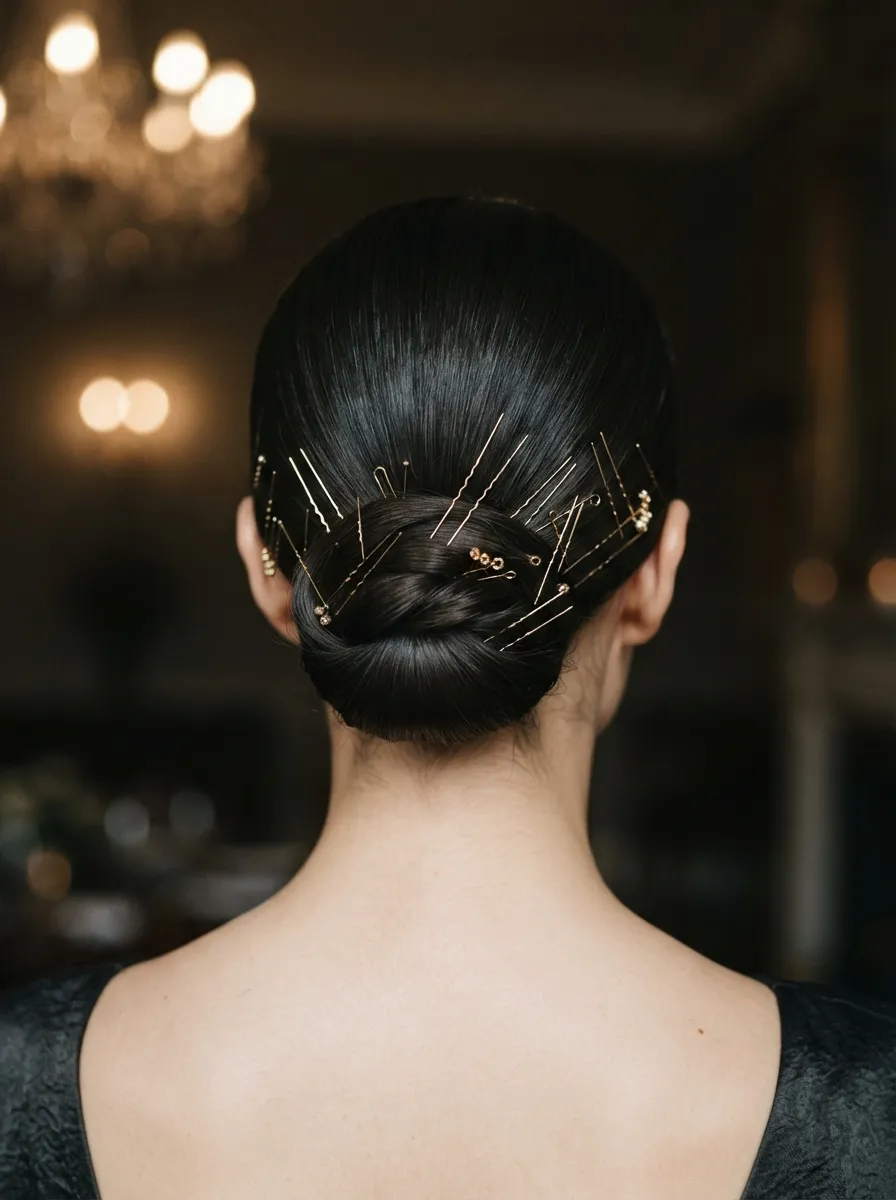 Low Bun with Metallic Pins
