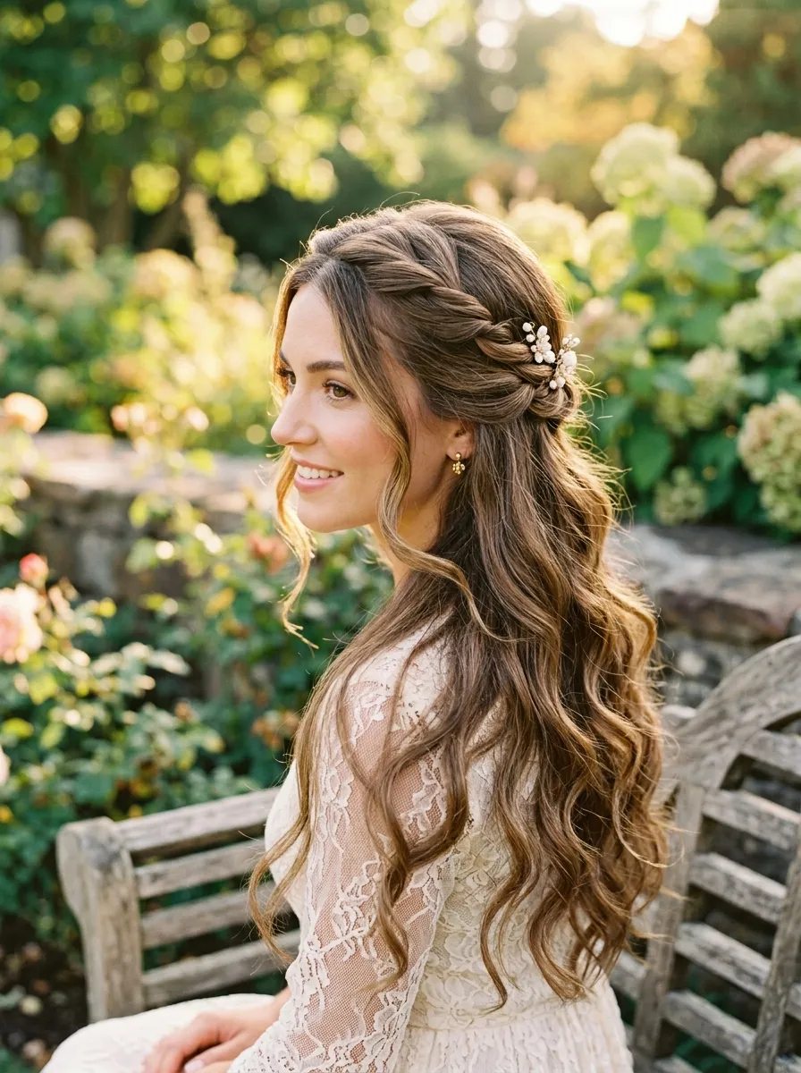 Soft Wavy Half Up with Twisted Crown