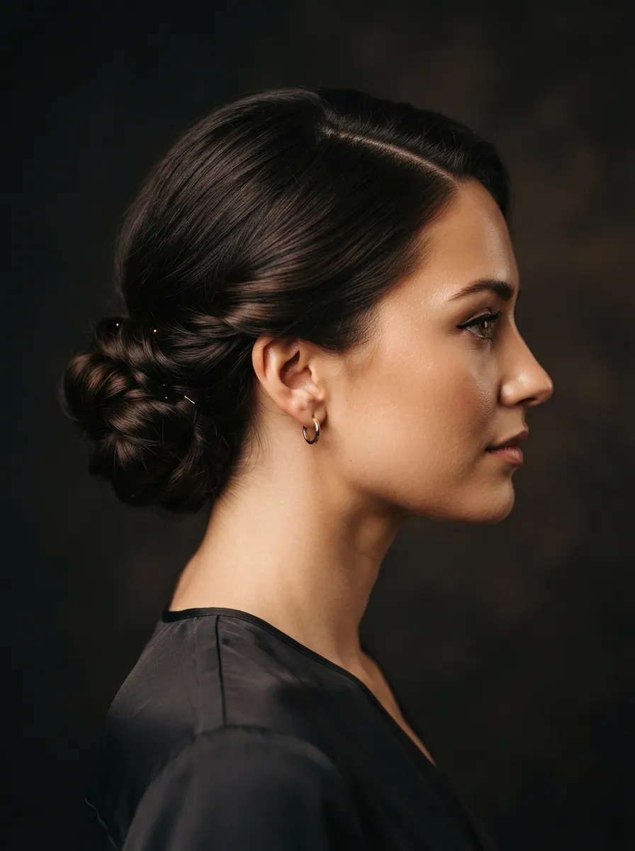 Low Bun with a Deep Side Part