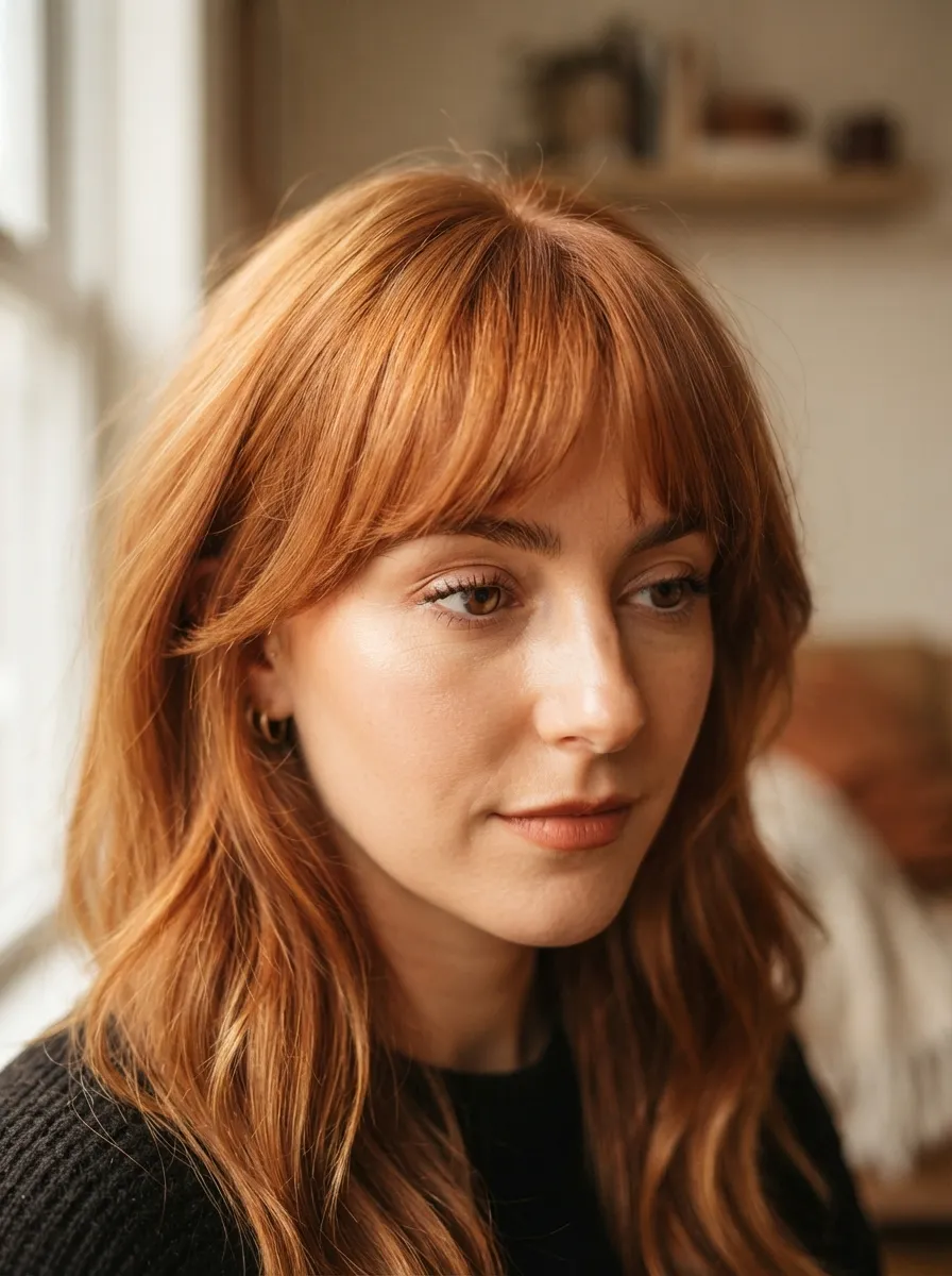 Long Bangs with Copper Tones